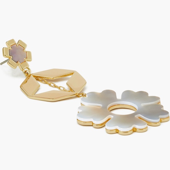 NWT Tory Burch Kira mismatched Gold and mother of pearl Geometric Drop Earrings - Picture 7 of 7